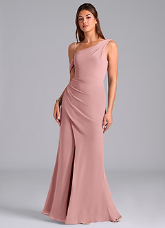 Azazie Madelyn Bridesmaid Dresses Dusty Rose Mermaid One Shoulder Chiffon Convertible Dress image4