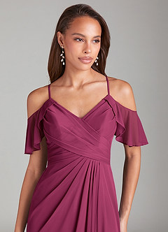 Azazie Dakota Bridesmaid Dresses Mulberry A-Line Off the Shoulder Mesh Dress image5