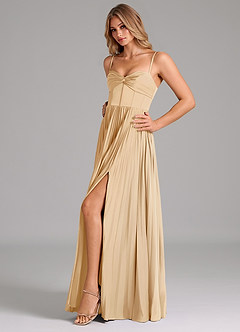 Azazie Tyla Bridesmaid Dresses Gold A-Line Sweetheart Neckline Stretch Satin Dress image6