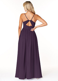 Azazie Dominic Bridesmaid Dresses Plum A-Line V-Neck Pleated Chiffon Dress image2