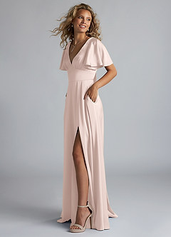 Azazie Kimber Bridesmaid Dresses Blushing Pink A-Line Ruched Stretch Satin Dress image6
