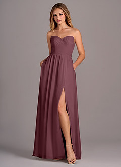 Azazie Joni Brautjungfernkleider Wandelbar A-Linie Schulterfrei Chiffon Kleid Sangria image6