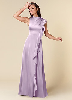 Azazie Narine Abiti per la Madre della Sposa Abito A-Line in Raso Elasticizzato Scollo alto plissettato Lilla Glassato image1