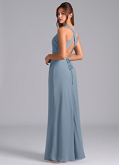 Azazie Evadne Bridesmaid Dresses Dusty Blue A-Line Pleated Chiffon Dress image2