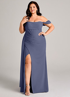 Azazie Amyra Bridesmaid Dresses Stormy Sheath Off the Shoulder Chiffon Convertible Dress image10