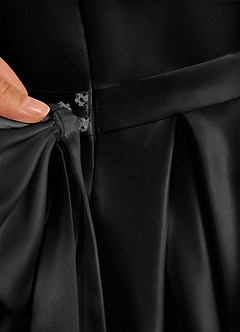 Azazie Pearl Flower Girl Dresses Black Ball-Gown Pleated Matte Satin Dress image9