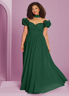 Barbie ♥ Azazie Jurken voor bruidsmeisjes Converteerbaar Jurk van Chiffon met A-Lijn Off the Shoulder Donkergroen image15