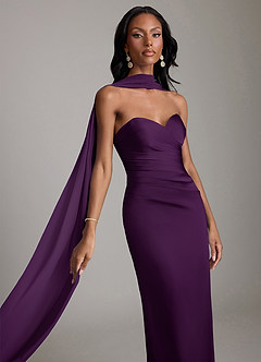 Azazie Sonora Vestidos de damas de honor Vestido de Uva de Satén Elástico de Corte Recto con Sin tirantes image4