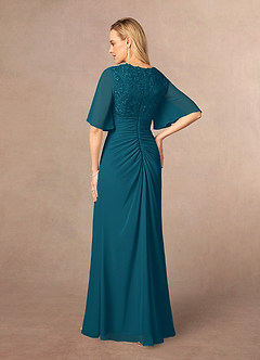 Azazie Carson Abiti per la Madre della Sposa Abito A-Line in Chiffon con Scollo a V in Pizzo Blu Inchiostro image3