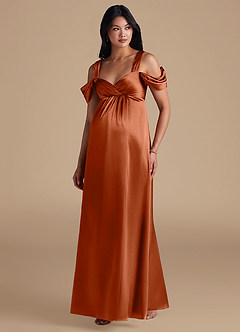 Azazie Rhea Abiti da damigella d'onore premaman Abito A-Line Plissettato Raso Metallizzato Floor-Length image5