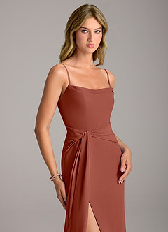 Azazie Tahlia Bridesmaid Dresses Auburn A-Line with Belt Chiffon Dress image2