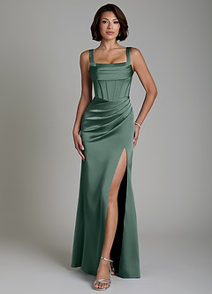 Azazie Amora Bridesmaid Dresses Sea Moss Mermaid Corset Stretch Satin Dress image1