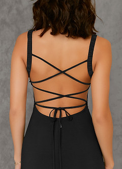 Azazie Nikki Bridesmaid Dresses Black Sheath Corset Luxe Knit Dress image6
