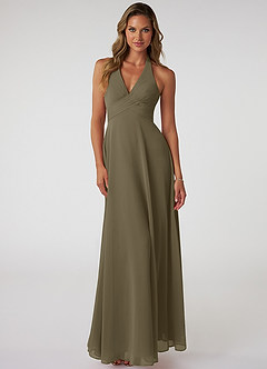 Azazie Tessie Bridesmaid Dresses Willow Green A-Line V-Neck Pleated Chiffon Dress image1