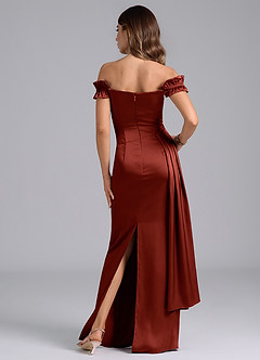 Azazie Kalysia Bridesmaid Dresses Terracotta Mermaid Off the Shoulder Stretch Satin Convertible Dress image2