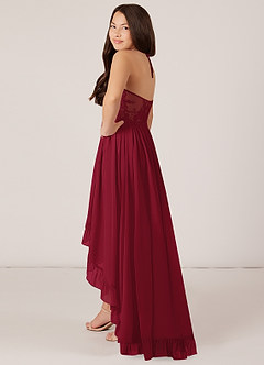 Azazie Sarafina Junior Burgundy A-Line Lace Chiffon Dress image5