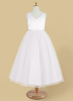 White Azazie Marybell White A-Line Bow Tulle Dress | Azazie