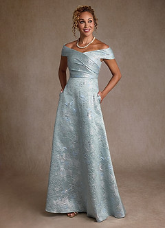 Azazie Lacey Mother of the Bride Dresses Agave Jacquard A-Line Off the Shoulder Floral Jacquard Dress image4