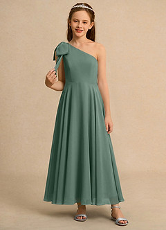Azazie Guppy Girls Formal Flower Girl Dresses Eucalyptus A-Line One Shoulder Chiffon Dress image3