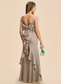 Azazie Lioren Junior Taupe Sheath Bow Stretch Satin Dress image1
