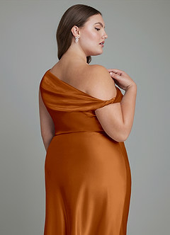 Azazie Emerson Bridesmaid Dresses Copper Mermaid Off the Shoulder Metallic Satin Dress image13