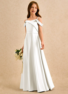 Azazie Jupie Girls Formal Final Sale Ivory A-Line Pleated Matte Satin Dress image3
