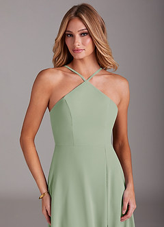 Azazie Bailey Bridesmaid Dresses Dusty Sage A-Line Halter Side Slit Chiffon Dress image7