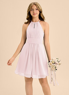 Azazie Bonnie Junior Abito A-Line in Chiffon Plissettato Rosa Rossore image3