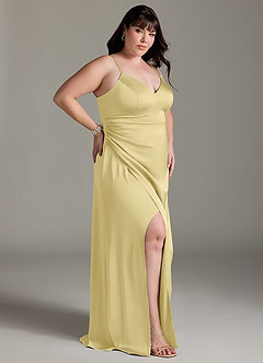 Azazie Marchella Bridesmaid Dresses Lemon Sorbet A-Line Corset Stretch Satin Dress image9