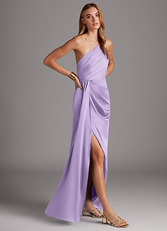 Azazie Mika Bridesmaid Dresses Lilac Sheath One Shoulder Stretch Satin Dress image4