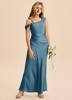 Azazie Madelyn Junior Bermuda Sheath Off the Shoulder Stretch Satin Dress image1