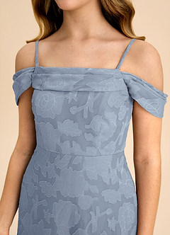 Azazie Anselie Junior Dusty Blue A-Line Off the Shoulder Floral Burnout Dress image7