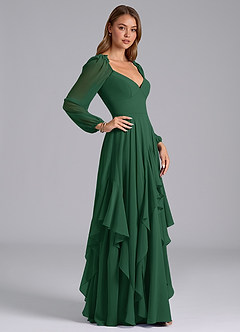 Azazie Karan Bridesmaid Dresses Dark Green A-Line Long Sleeve Chiffon Dress image5