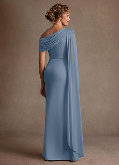 Azazie Bassi Mère de la mariée Robes Robe Sirène en Maille Épaule décolletée Bleu Poussiéreux image2