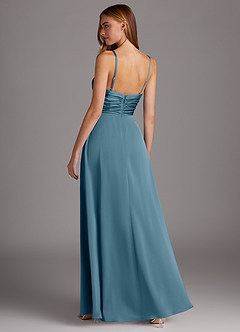 Azazie Jenna At-home Try On Dresses Bermuda A-Line Pleated Stretch Satin Dress image4