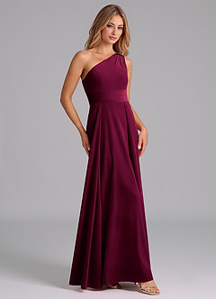 Azazie Dallas Vestidos de damas de honor Vestido de Cabernet de terciopelo de Corte en A con Hombro unilateral image3