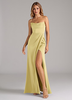 Azazie Johana Vestidos de damas de honor Vestido de Sorbete De Limón de Satén Elástico de Corte Sirena Convertible con Vestidos sin tirantes image6