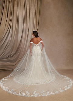 Azazie Leonie Wedding Dresses Diamond White Champagne Mermaid V-Neck Sequins Tulle Dress image17