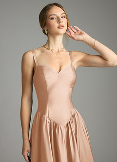 Azazie Evadina Suknie dla druhen Linia A Gorset Satyna elastyczna Do ziemi Sukienka image5