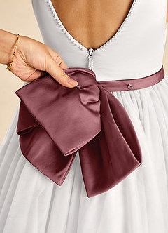 Azazie Seline Flower Girl Dresses Ivory Desert Rose A-Line Bow Tulle Dress image3