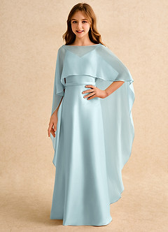 Azazie Fishie Girls Formal Sukienki dla dziewczynek sypiących kwiaty Linia A Matowy satynowy Długość podłogi Sukienka image1