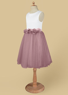 Azazie Loulou Flower Girl Dresses Diamond White Dusty Rose A-Line Sleeveless Tulle Dress image6