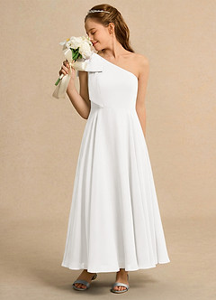 Azazie Guppy Girls Formal Flower Girl Dresses Ivory A-Line One Shoulder Chiffon Dress image5