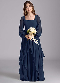 Azazie Clara Junior Robe Trapèze en Mousseline de soie Blouson Bleu Marine Foncé image7