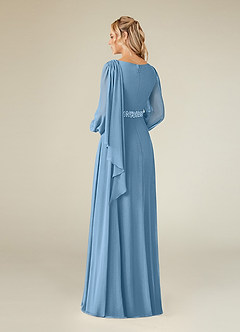 Azazie Priyanka Mother of the Bride Dresses Steel Blue A-Line Boatneck Pleated Chiffon Dress image2