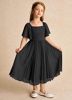 Azazie Gisele Abiti da Ragazza di Fiori Abito A-Line in Chiffon Plissettato Nero image5