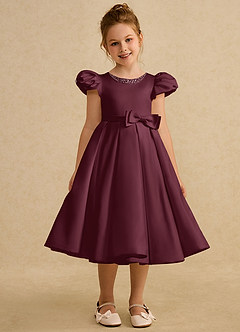 Azazie Pearl Flower Girl Dresses Cabernet Ball-Gown Pleated Matte Satin Dress image5