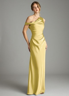 Azazie Emerson Bridesmaid Dresses Canary Mermaid Off the Shoulder Stretch Satin Dress image5