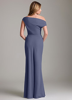 Azazie Emerson Bridesmaid Dresses Stormy Sheath Off the Shoulder Chiffon Dress image4