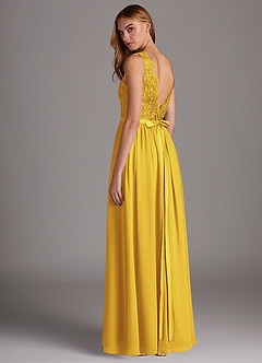 Azazie Elly Bridesmaid Dresses Marigold A-Line Lace Scoop Neck Chiffon Dress image5
